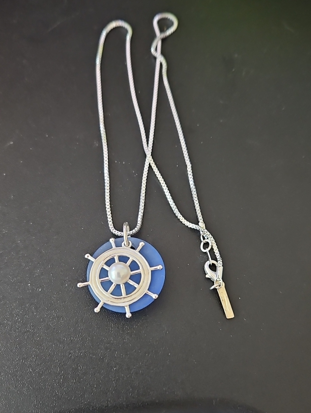 Nautical Wheel Pendant Necklace in Blue - Women's Jewelry